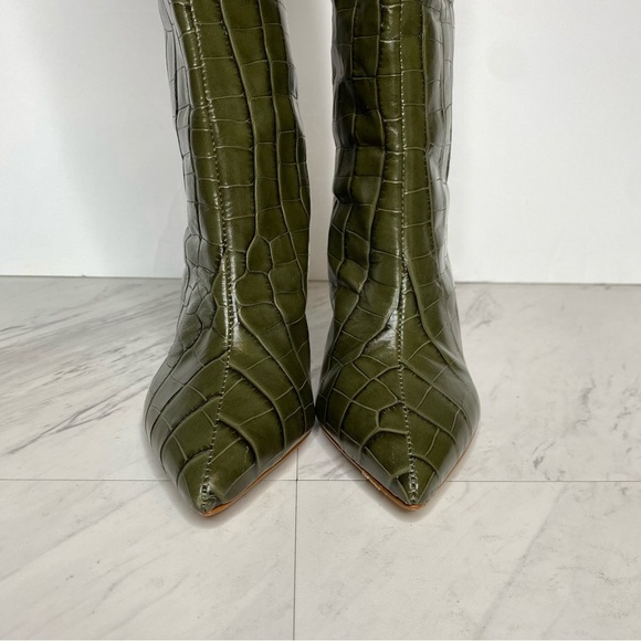 Schutz Maryana Military Green Crocodile Embossed Leather Tall Heeled Boot 5B - Picture 11 of 15